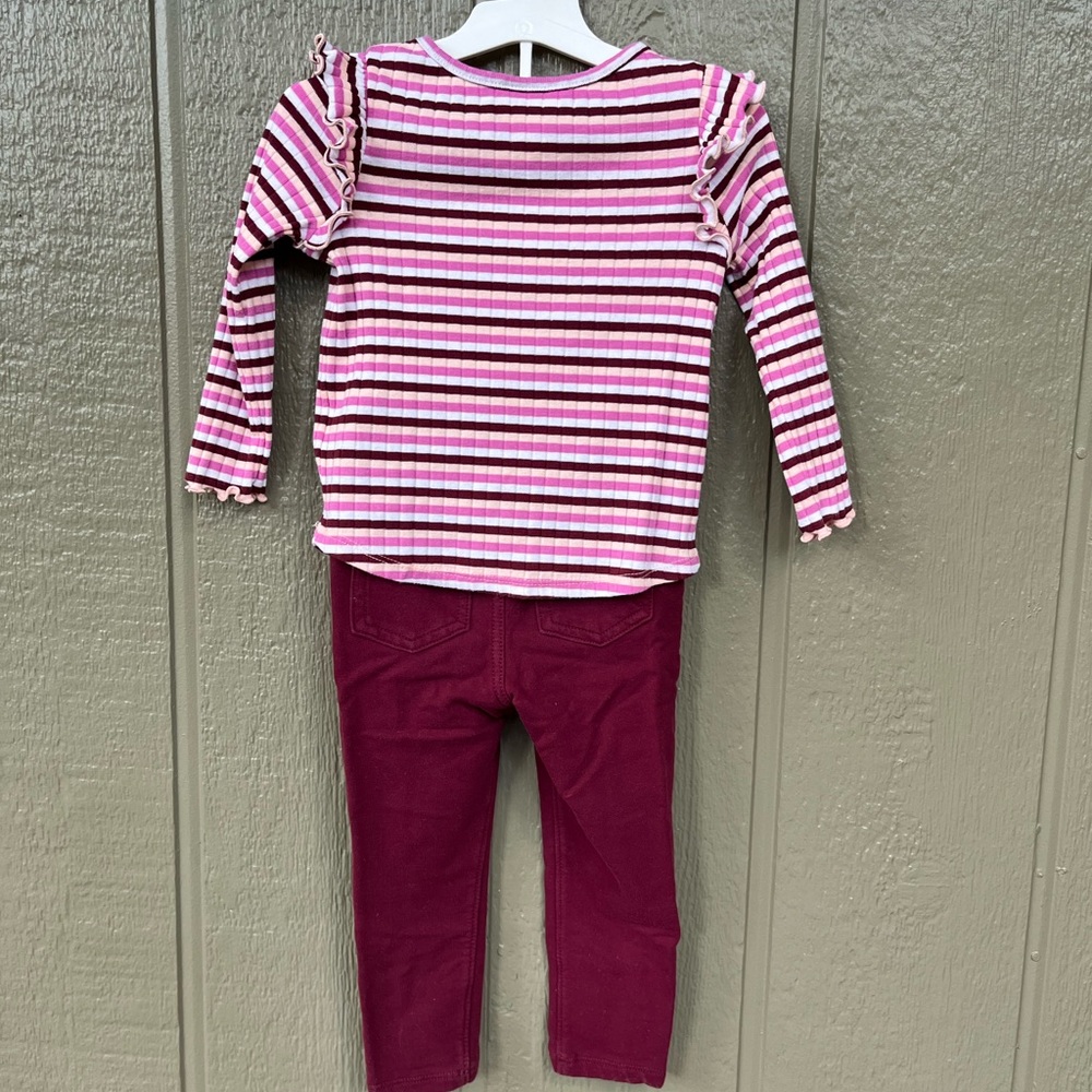 Cat & Jack Toddler Girls Size 2T Long Sleeve Top & Pants Set Outfit Striped.